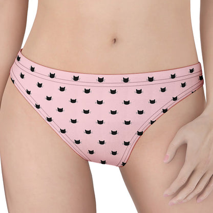 Black And Pink Cat Pattern Print Women's Thong