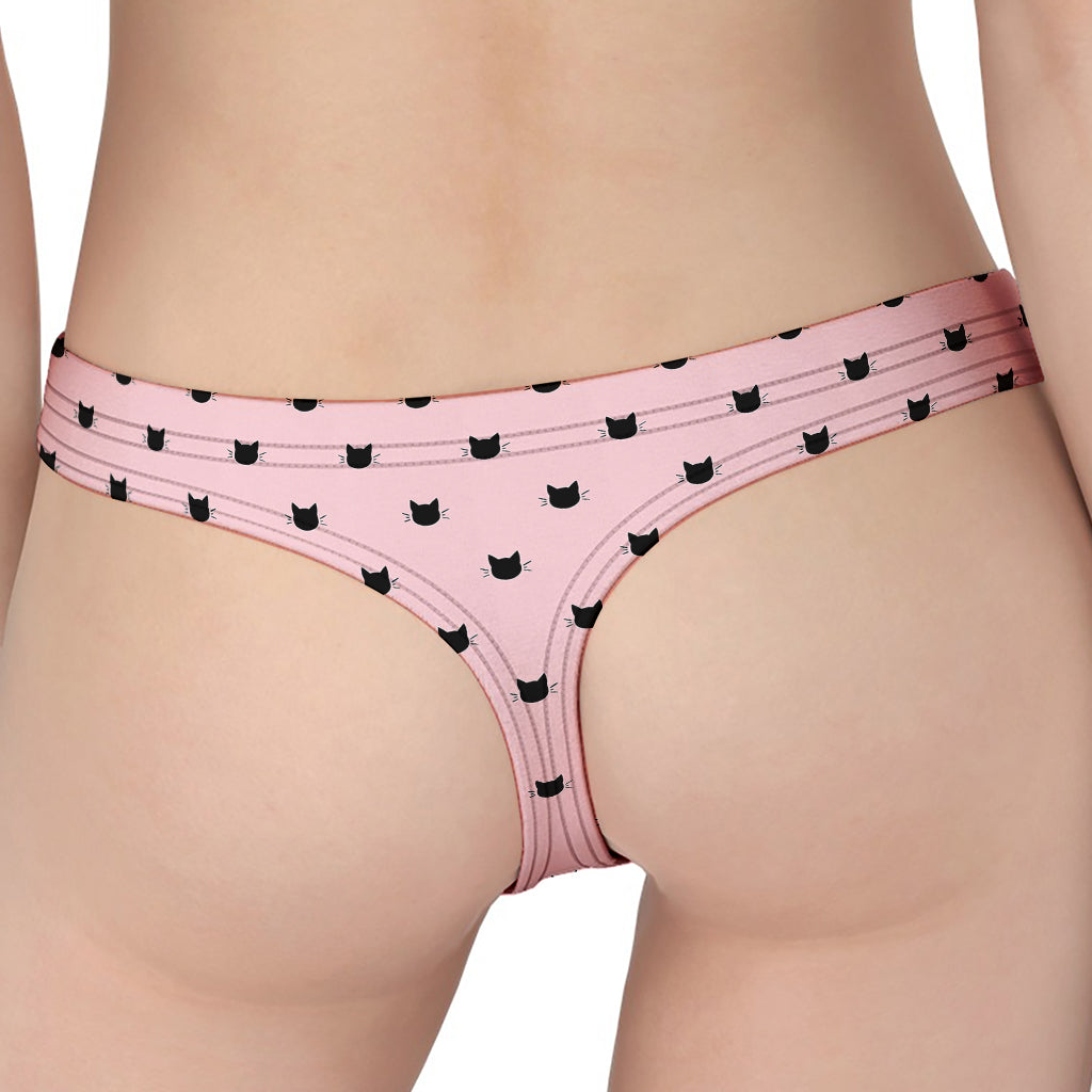 Black And Pink Cat Pattern Print Women's Thong
