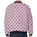 Black And Pink Cat Pattern Print Zip Sleeve Bomber Jacket