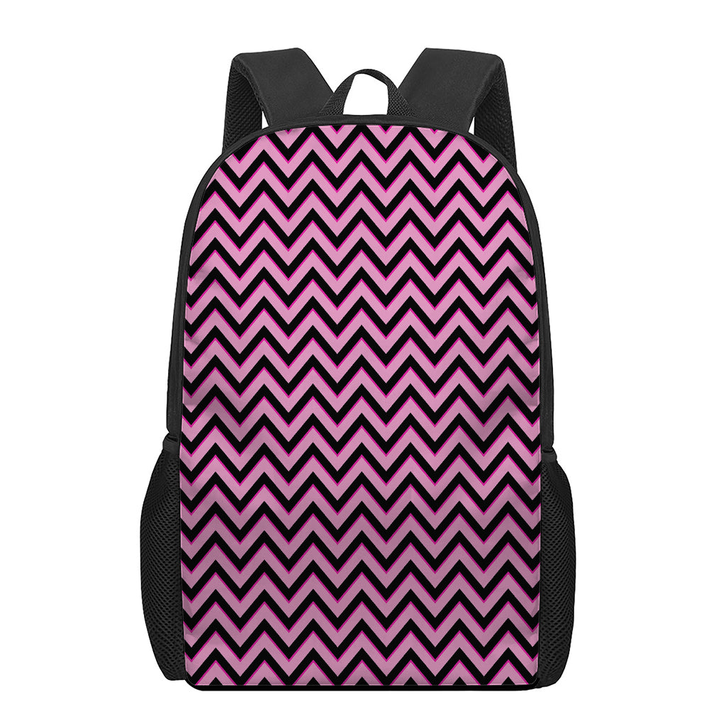 Black And Pink Chevron Pattern Print 17 Inch Backpack