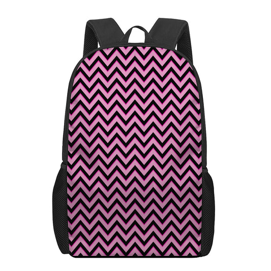 Black And Pink Chevron Pattern Print 17 Inch Backpack