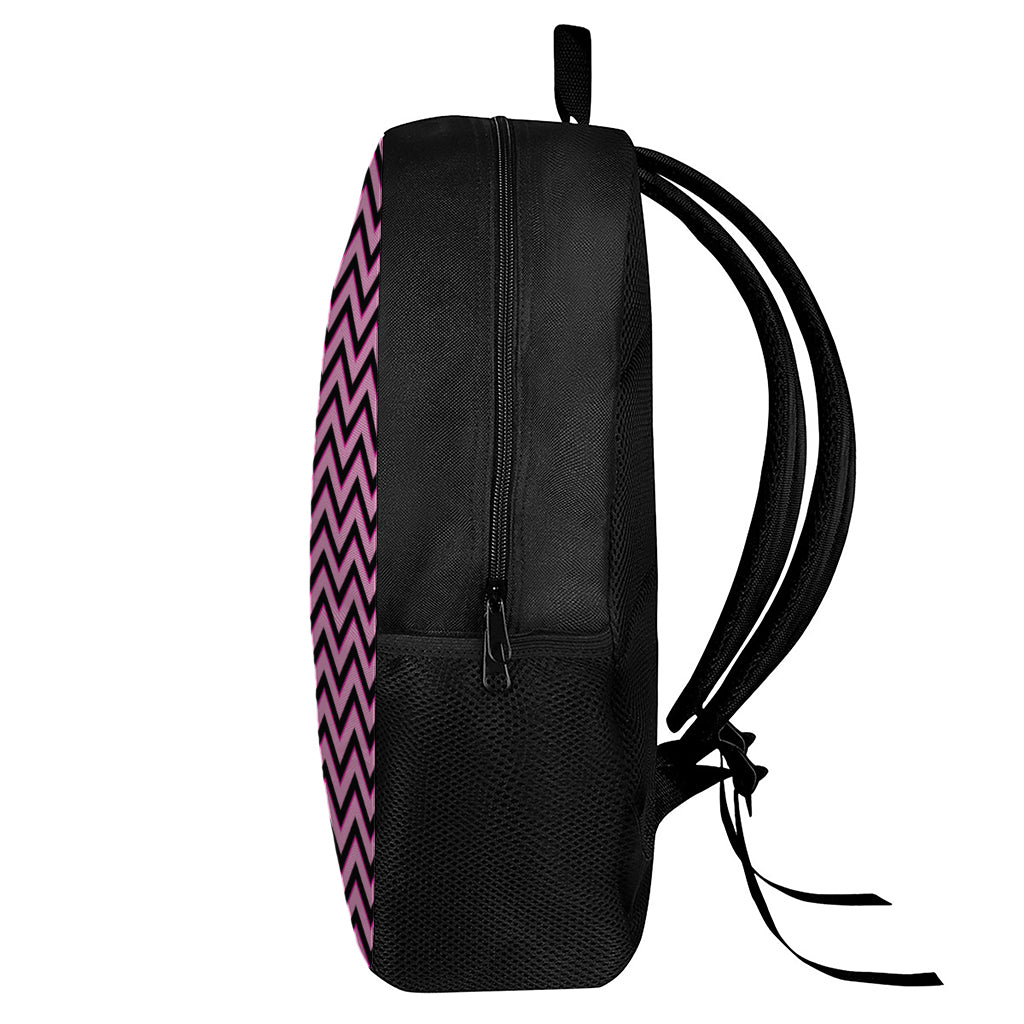 Black And Pink Chevron Pattern Print 17 Inch Backpack