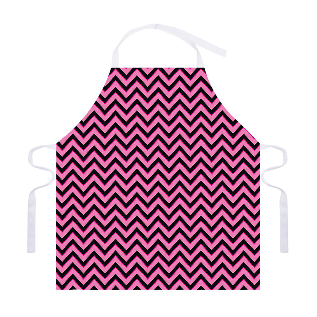 Black And Pink Chevron Pattern Print Adjustable Apron