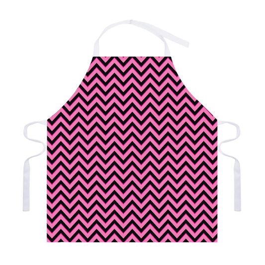 Black And Pink Chevron Pattern Print Adjustable Apron