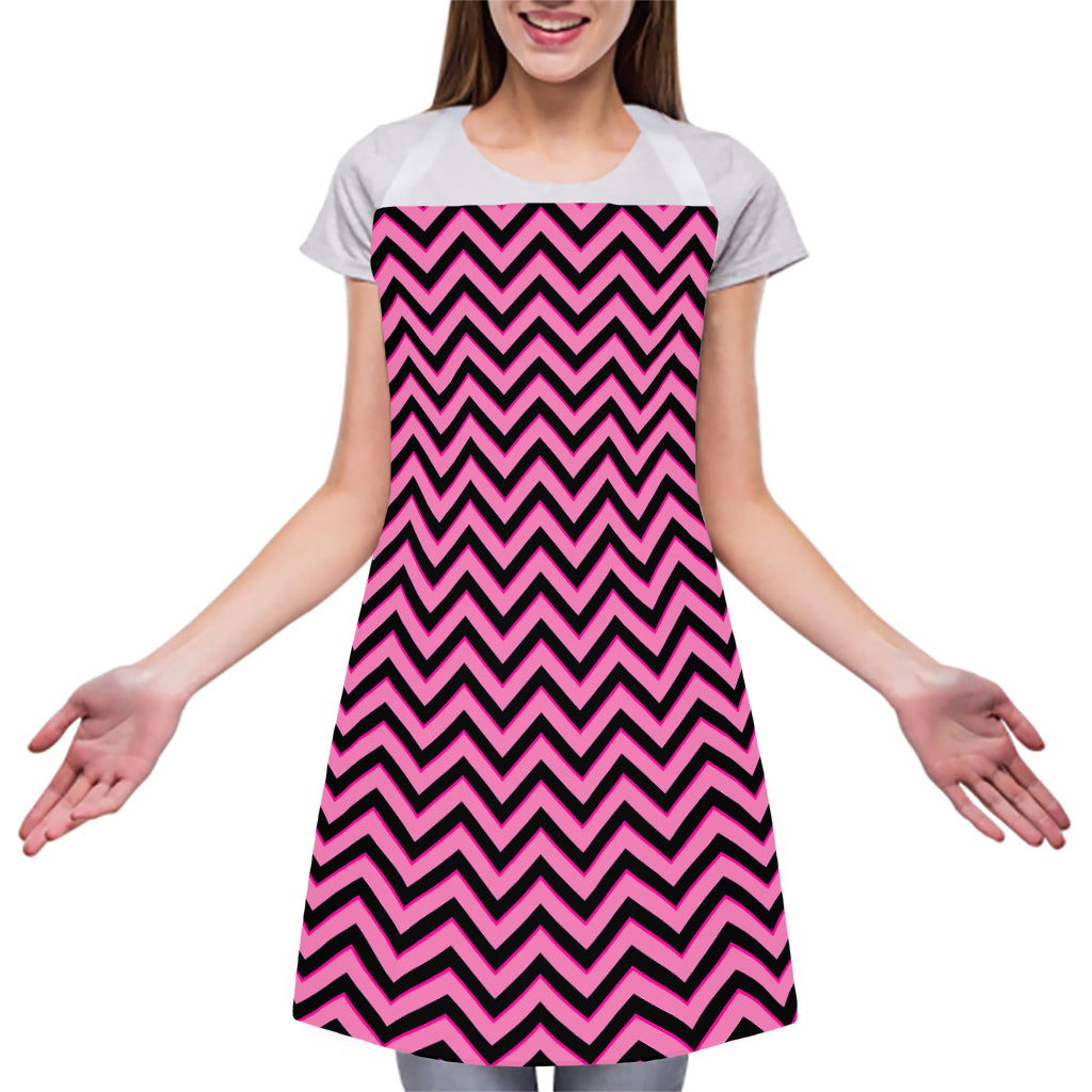 Black And Pink Chevron Pattern Print Adjustable Apron