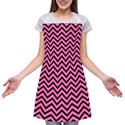 Black And Pink Chevron Pattern Print Adjustable Apron