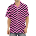 Black And Pink Chevron Pattern Print Aloha Shirt