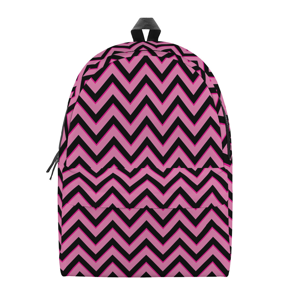 Black And Pink Chevron Pattern Print Backpack