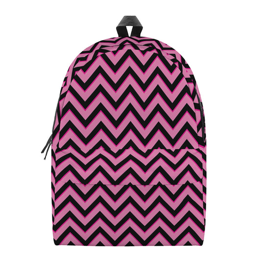 Black And Pink Chevron Pattern Print Backpack
