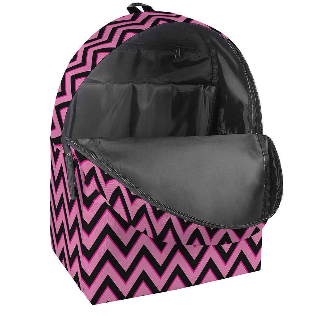 Black And Pink Chevron Pattern Print Backpack