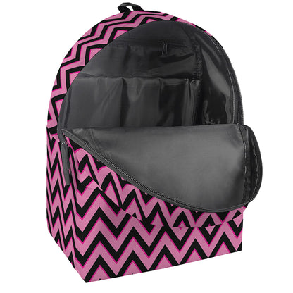 Black And Pink Chevron Pattern Print Backpack