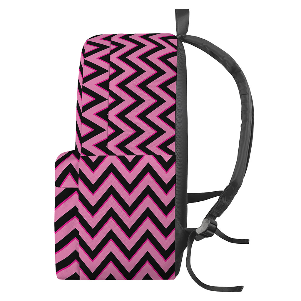 Black And Pink Chevron Pattern Print Backpack