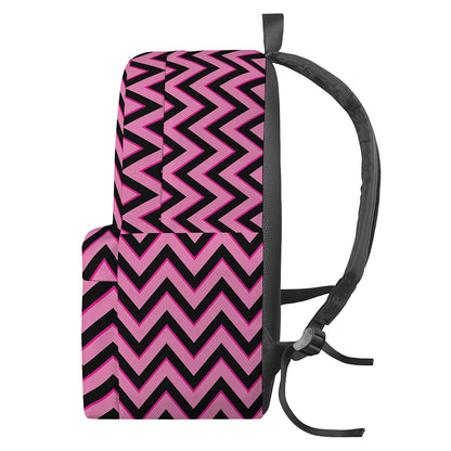 Black And Pink Chevron Pattern Print Backpack