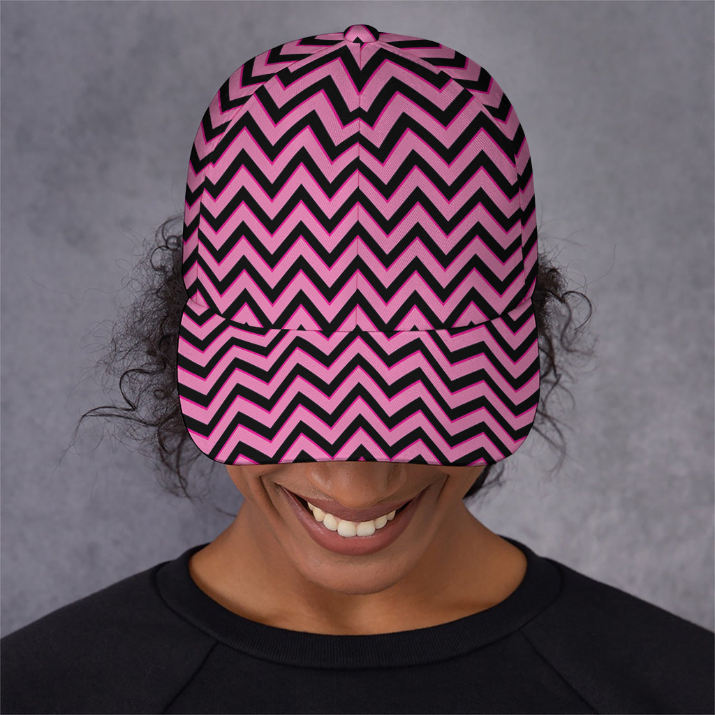 Black And Pink Chevron Pattern Print Baseball Cap