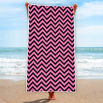 Black And Pink Chevron Pattern Print Beach Towel