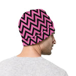 Black And Pink Chevron Pattern Print Beanie