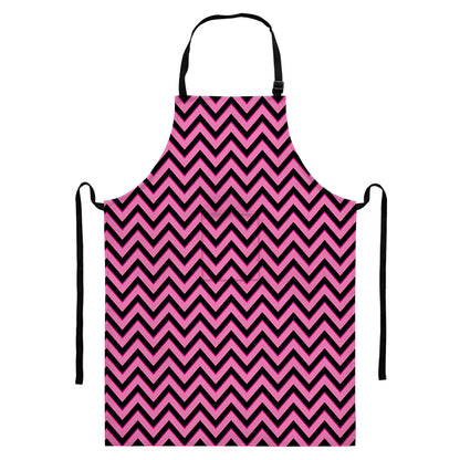 Black And Pink Chevron Pattern Print Bib Apron With Pocket