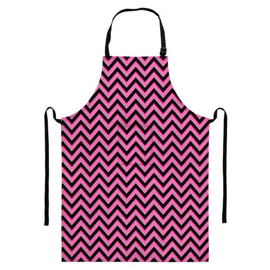 Black And Pink Chevron Pattern Print Bib Apron With Pocket