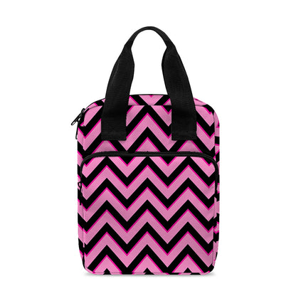 Black And Pink Chevron Pattern Print Bible Tote Bag