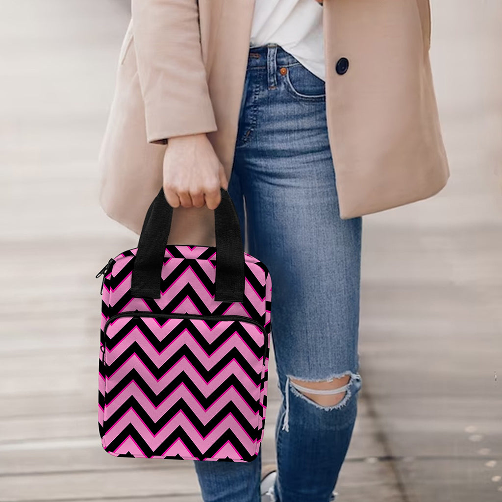 Black And Pink Chevron Pattern Print Bible Tote Bag