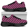 Black And Pink Chevron Pattern Print Black Chunky Shoes