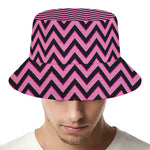 Black And Pink Chevron Pattern Print Bucket Hat