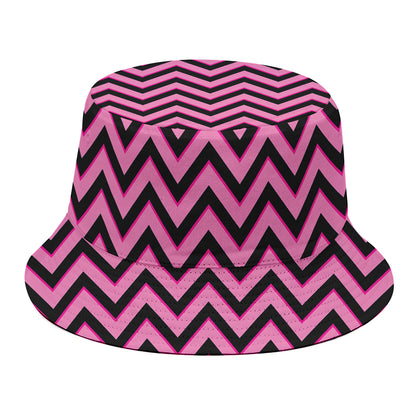 Black And Pink Chevron Pattern Print Bucket Hat