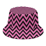 Black And Pink Chevron Pattern Print Bucket Hat