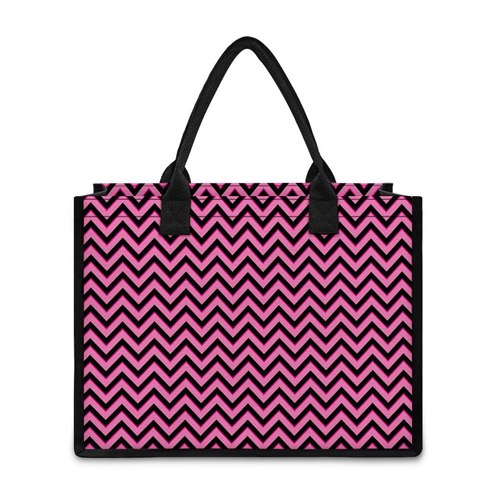 Black And Pink Chevron Pattern Print Canvas Tote Bag