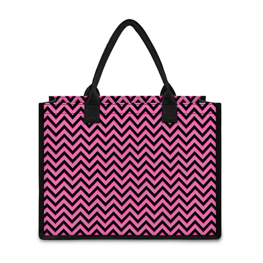 Black And Pink Chevron Pattern Print Canvas Tote Bag