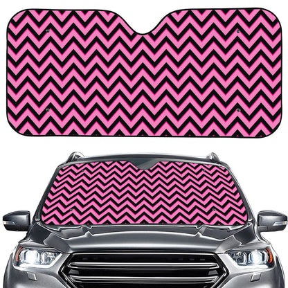 Black And Pink Chevron Pattern Print Car Windshield Sun Shade