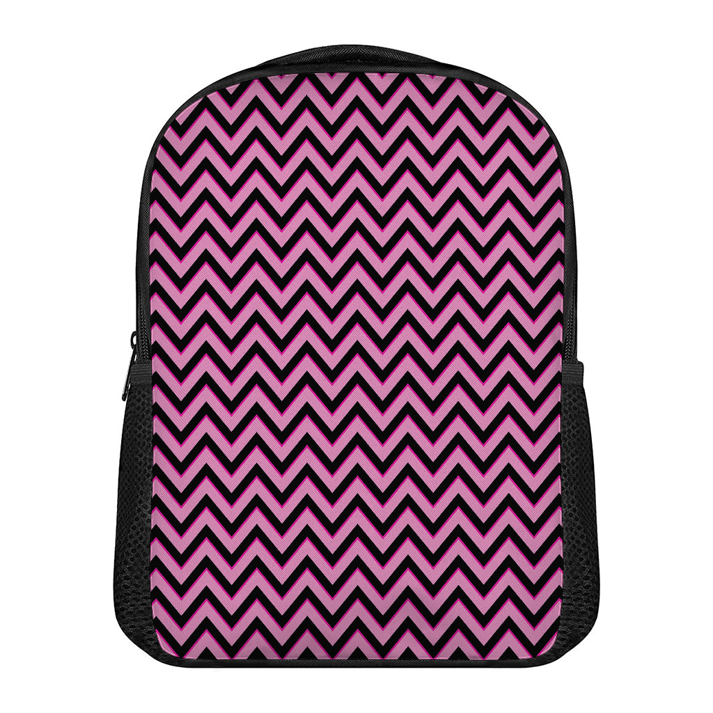 Black And Pink Chevron Pattern Print Casual Backpack