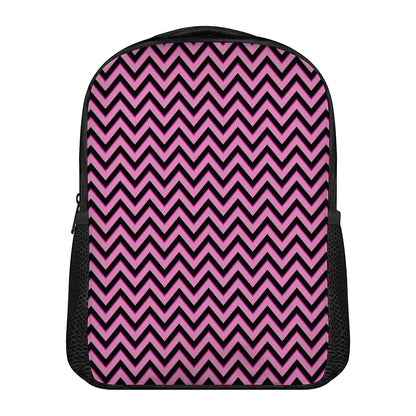 Black And Pink Chevron Pattern Print Casual Backpack