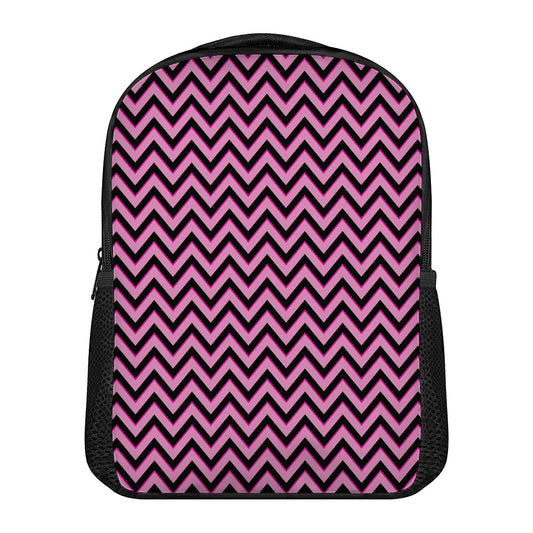 Black And Pink Chevron Pattern Print Casual Backpack