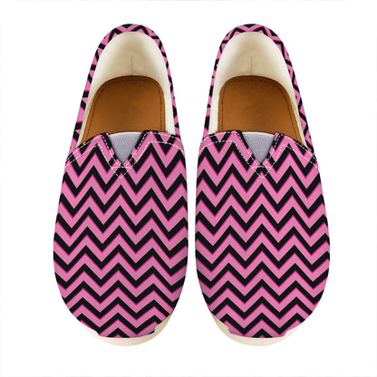 Black And Pink Chevron Pattern Print Casual Shoes