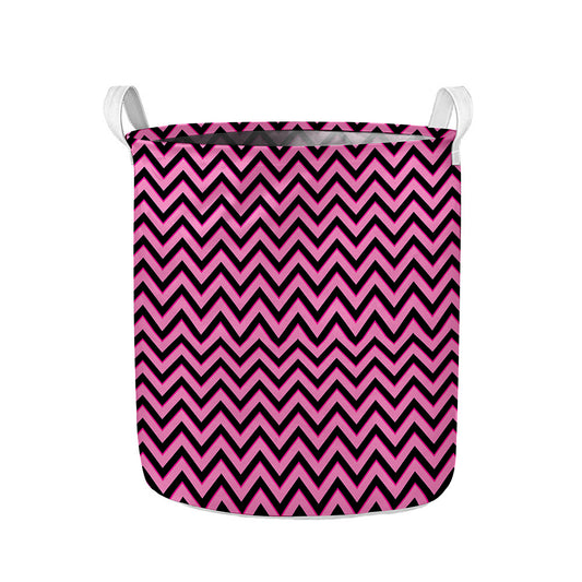 Black And Pink Chevron Pattern Print Collapsible Laundry Basket