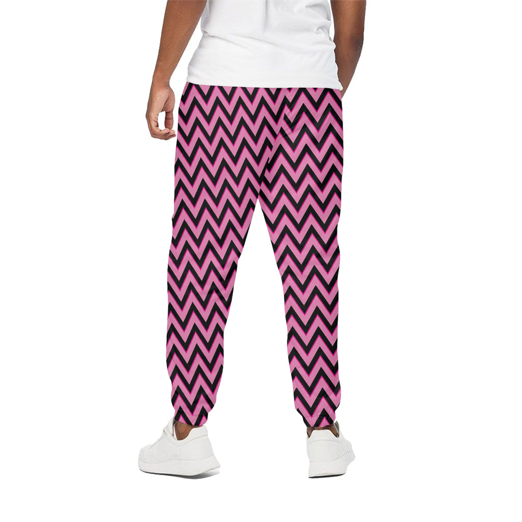 Black And Pink Chevron Pattern Print Cotton Pants