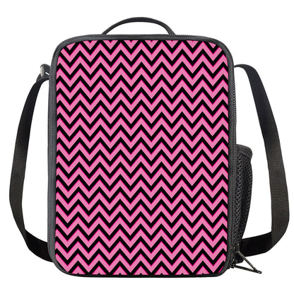 Black And Pink Chevron Pattern Print Crossbody Lunch Bag