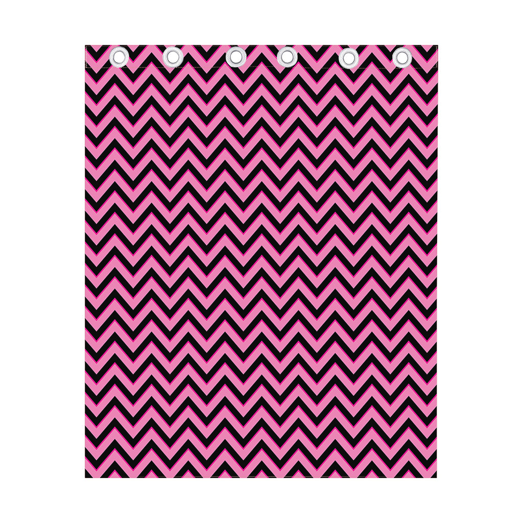 Black And Pink Chevron Pattern Print Curtain