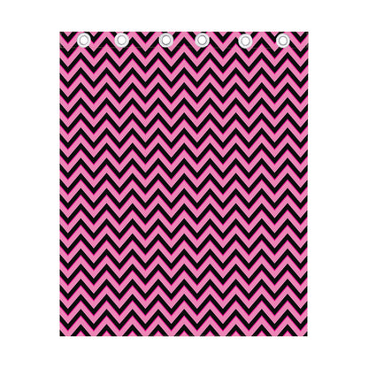 Black And Pink Chevron Pattern Print Curtain