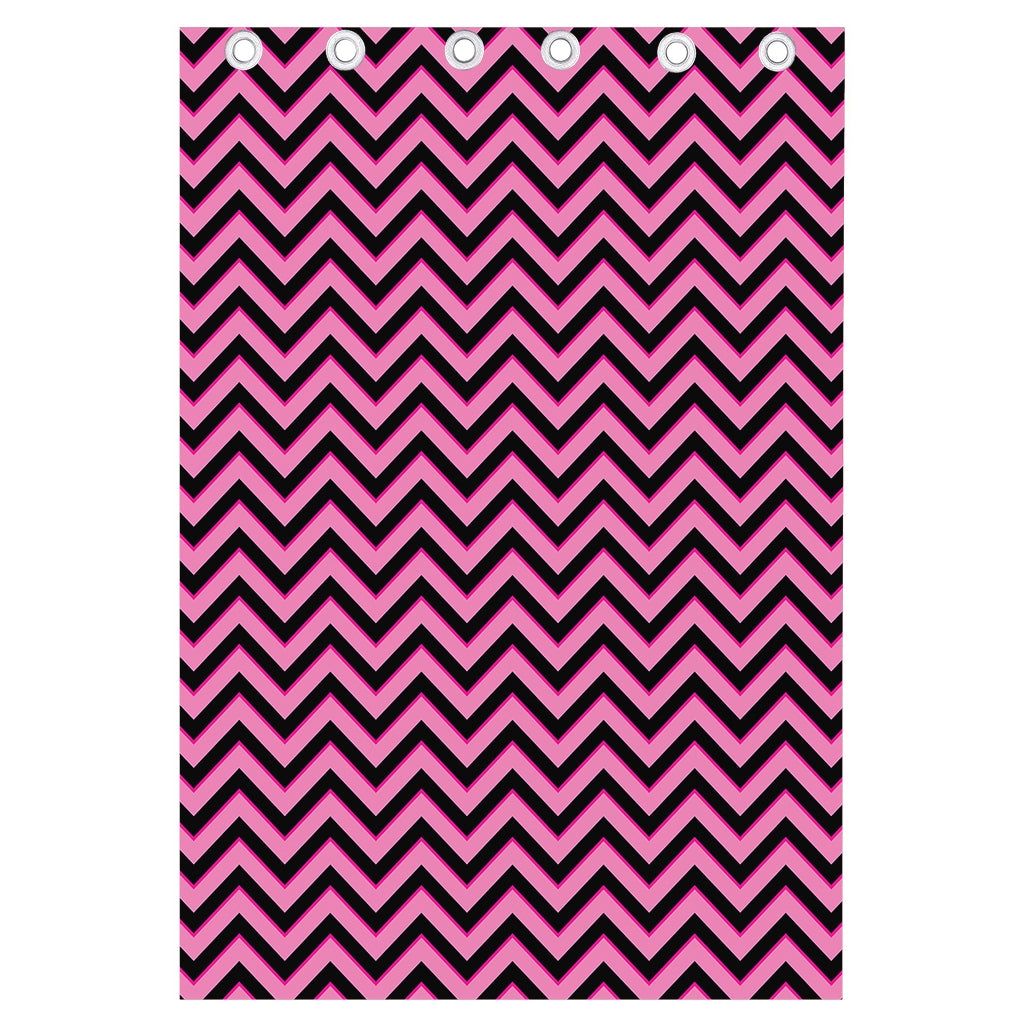 Black And Pink Chevron Pattern Print Curtain