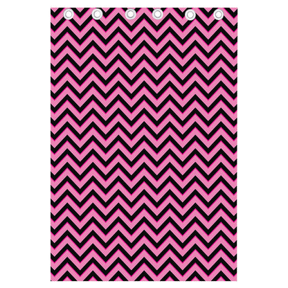 Black And Pink Chevron Pattern Print Curtain