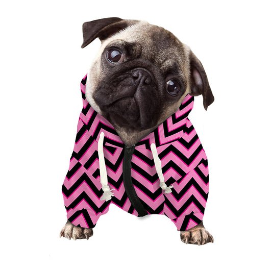 Black And Pink Chevron Pattern Print Dog Zip Up Hoodie