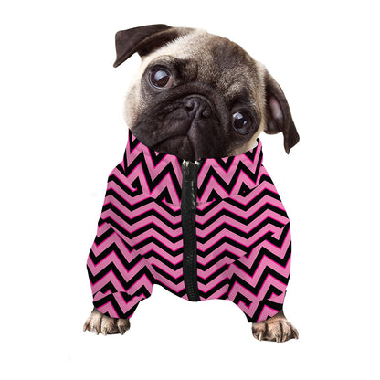 Black And Pink Chevron Pattern Print Dog Zip Up Jacket
