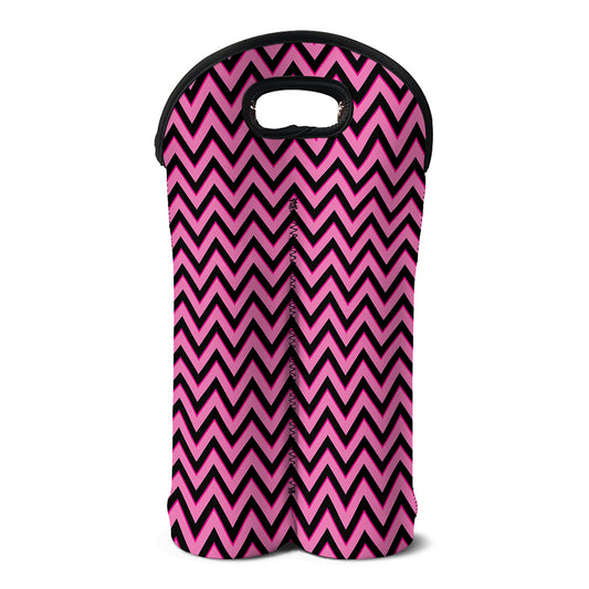 Black And Pink Chevron Pattern Print Double Neoprene Wine Tote