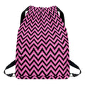 Black And Pink Chevron Pattern Print Drawstring Backpack