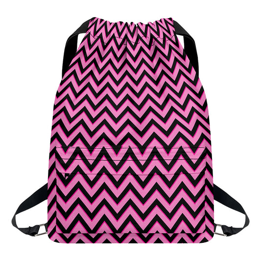 Black And Pink Chevron Pattern Print Drawstring Backpack