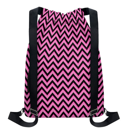Black And Pink Chevron Pattern Print Drawstring Backpack