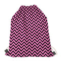 Black And Pink Chevron Pattern Print Drawstring Bag
