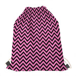 Black And Pink Chevron Pattern Print Drawstring Bag